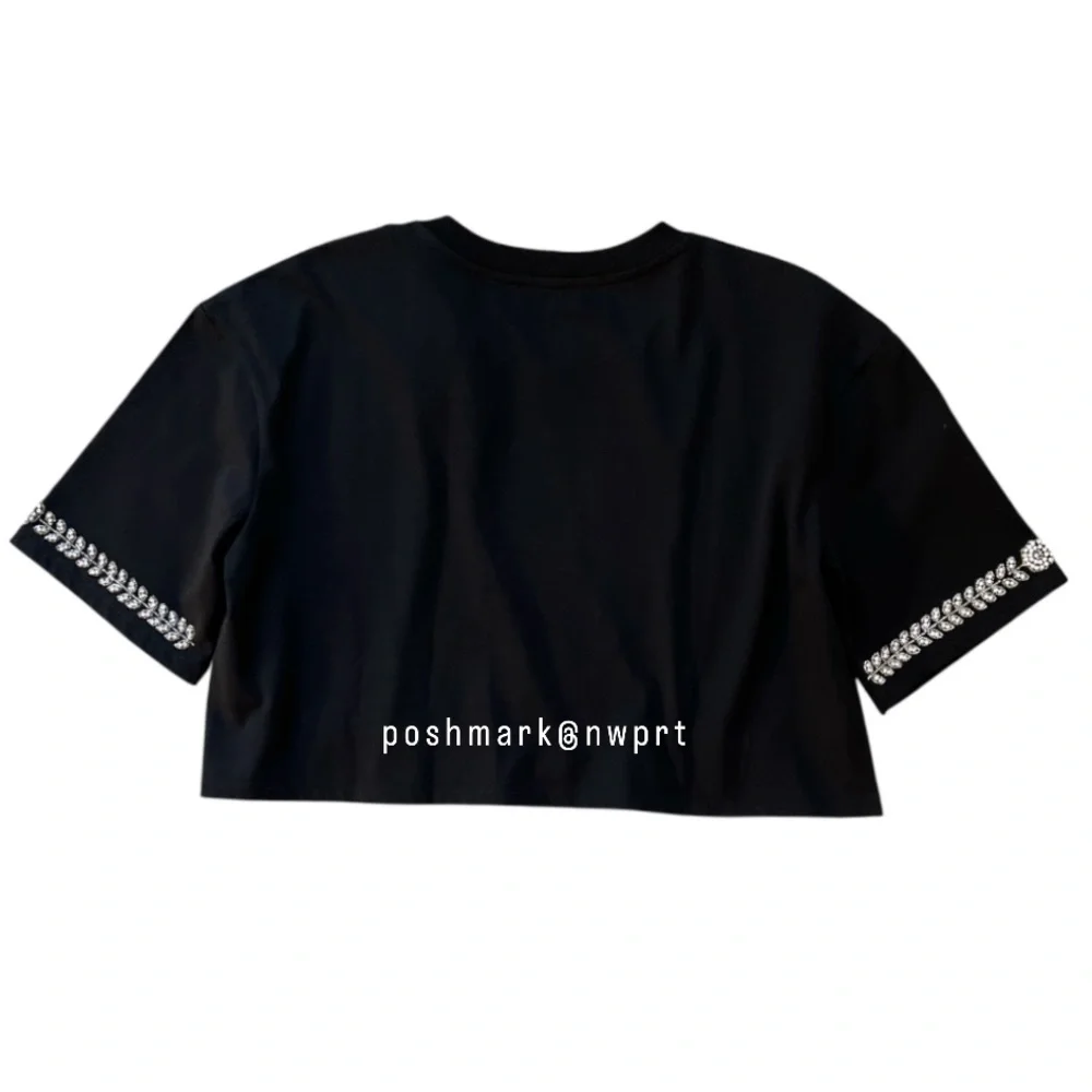 NWT ✨ SANDRO Rhinestone Tee T-Shirt Cropped Black 0 XS - Picture 10 of 14